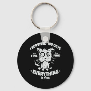 100th Day of School Students Kids - I Survived 100 Keychain