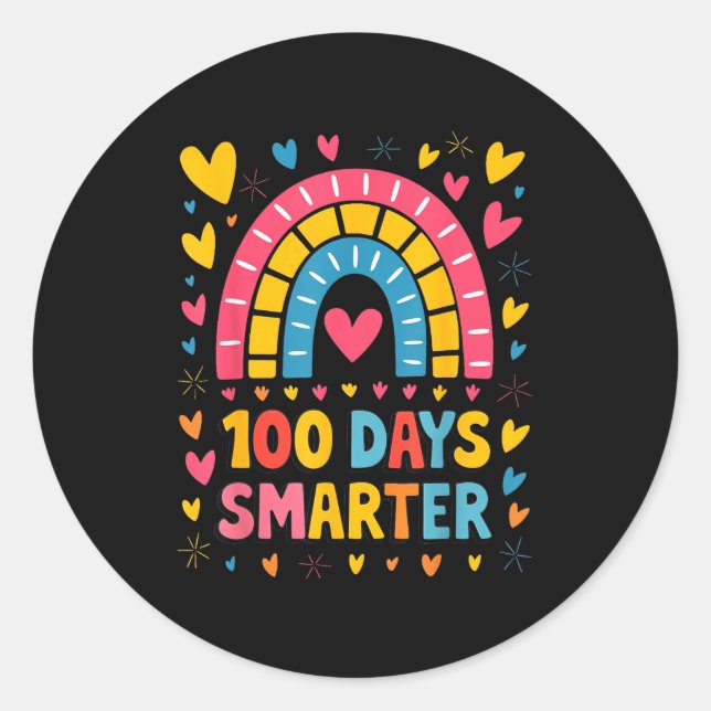 100th Day Of School Teacher 100 Days Smarter Rainb Classic Round Sticker (Front)