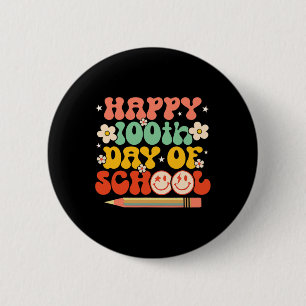 100th Day Of School Teacher Kids Retro Groovy 100  2 Inch Round Button