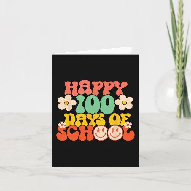 100th Day Of School Teacher Kids Retro Groovy 100  Card (Front)