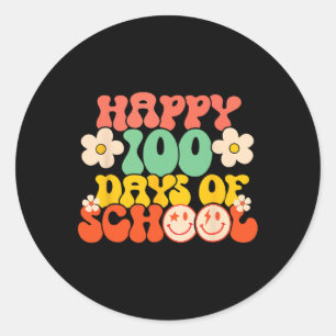 100th Day Of School Teacher Kids Retro Groovy 100 Classic Round Sticker