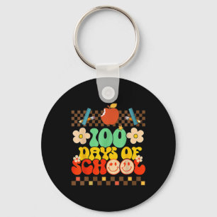 100th Day Of School Teacher Kids Retro Groovy 100 Keychain