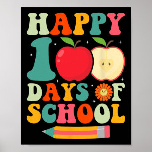 100th Day Of School Teacher Kids Retro Groovy 100 Poster