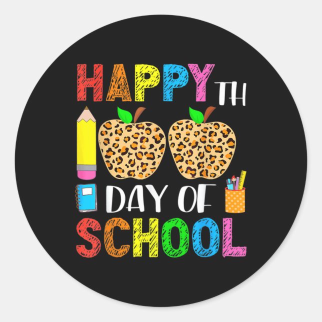 100th Day Of School Teacher Student Leopard 100 Da Classic Round Sticker (Front)