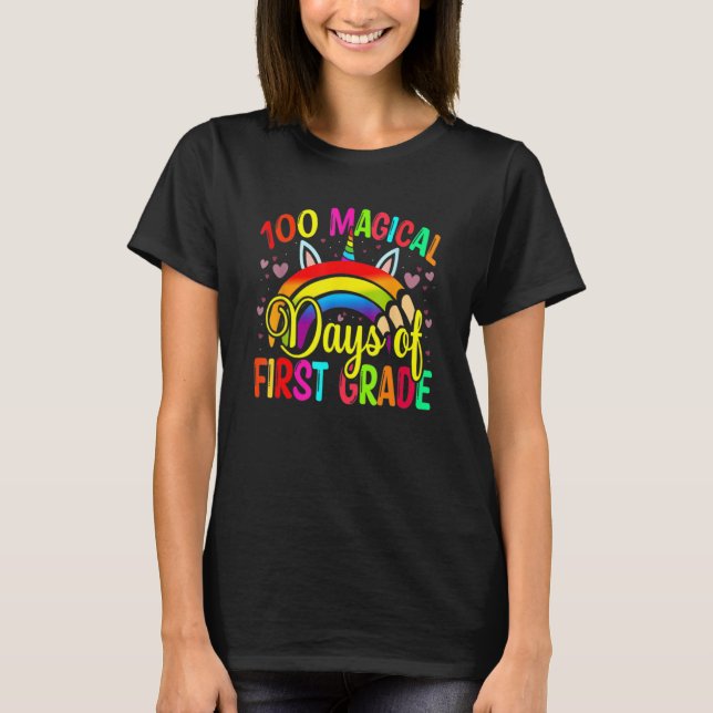 100th Day Of School Unicorn 100 Magical Days First T-Shirt (Front)