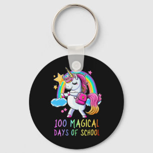 100th Day Of School Unicorn 100 Magical Days Rainb Keychain