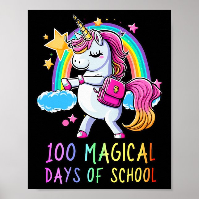 100th Day Of School Unicorn 100 Magical Days Rainb Poster (Front)
