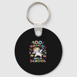 100th Day of School Unicorn 100 Magical Days Teach Keychain