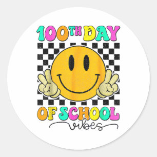 100th Day Of School Vibes Cute Smile Face 100 Classic Round Sticker