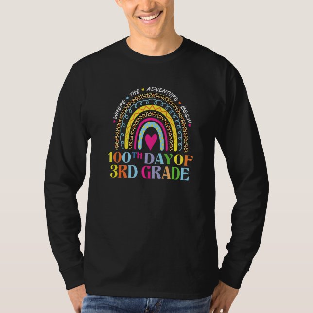 100th Day of Third Grade Leopard Rainbow 100 Days  T-Shirt (Front)