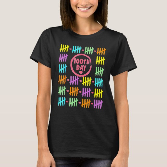 100th Day Rainbow Lines Tally Marks 100 Days Of Sc T-Shirt (Front)