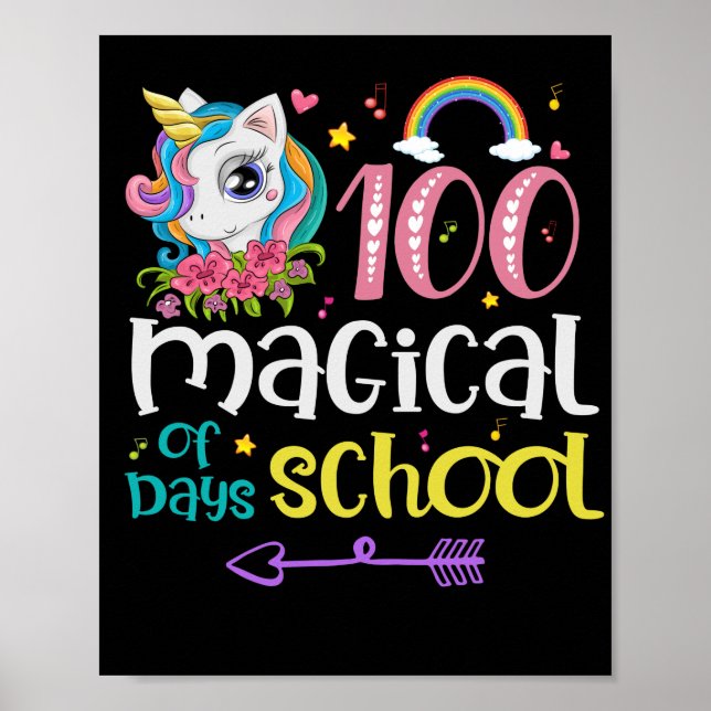 100th Day School Unicorn 100 Magical Days Teacher Poster (Front)