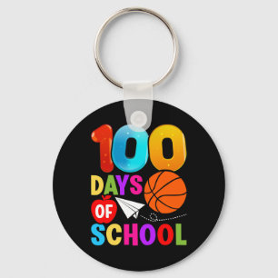 100th Day Student Boys Girls Bysketbyll 100 Days O Keychain