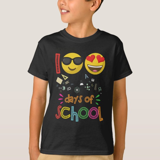 100th Days of School Kindergarten Teacher Emoji T-Shirt (Front)