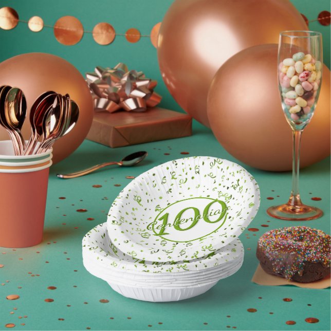 100th Elegant Centenarian Party Green/White Paper Plate (Multi)