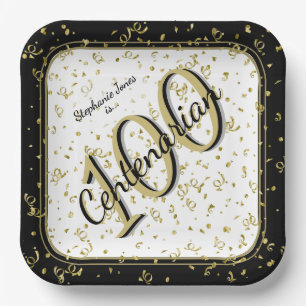 100th Elegant Party Centenarian Black/Gold Paper Plate