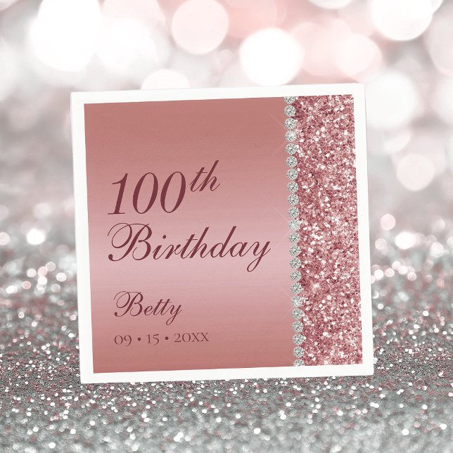 100th Elegant Rose Gold Birthday Napkin (Creator Uploaded)