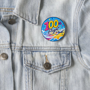 100th flight colourful airplane travel souvenir 2 inch round button