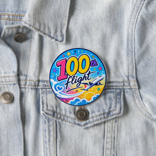 100th flight colourful airplane travel souvenir 3 inch round button