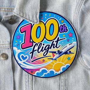 100th flight colourful airplane travel souvenir 6 inch round button