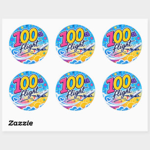 100th flight colourful airplane travel souvenir classic round sticker