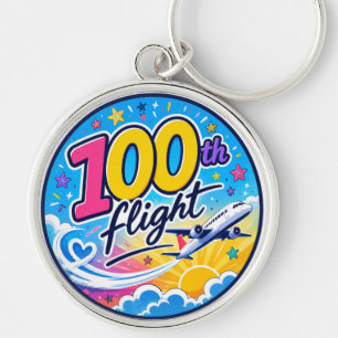 100th flight colourful airplane travel souvenir keychain