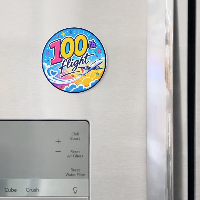 100th flight colourful airplane travel souvenir magnet (In Situ (Fridge))
