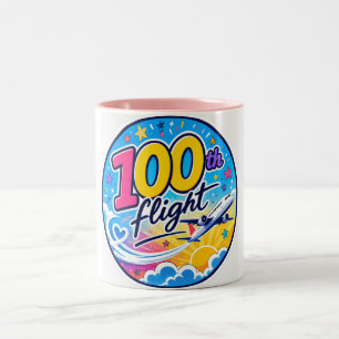 100th flight colourful airplane travel souvenir Two-Tone coffee mug