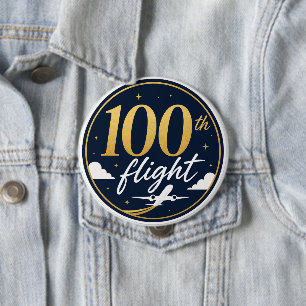 100th flight gold airplane travel souvenir 4 inch round button