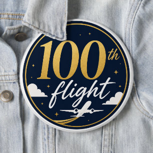 100th flight gold airplane travel souvenir 6 inch round button