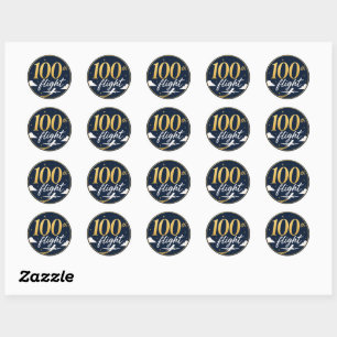 100th flight gold airplane travel souvenir classic round sticker