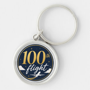 100th flight gold airplane travel souvenir keychain