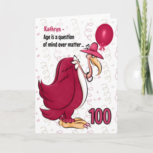 100th Funny Birthday Pink Buzzard with Name Card (Front)