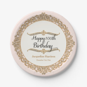 100th Happy Birthday Party Celebration Jewel Look Paper Plate