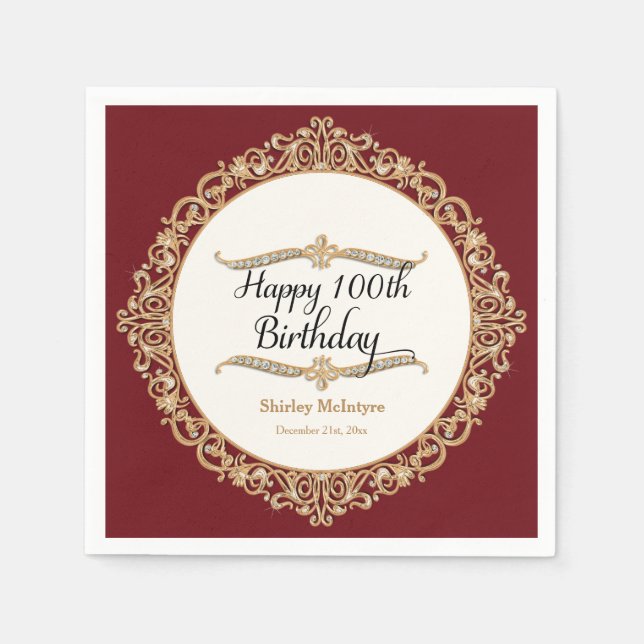 100th Happy Birthday Party Celebration Round Decor Napkin (Front)