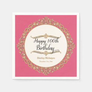 100th Happy Birthday Party Celebration Round Decor Napkin