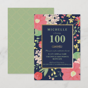 100th Invitation d'anniversaire - or, floral