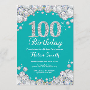 100th Invitation Teal d'anniversaire et diamant