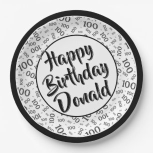 100th Party Random Number Pattern Black/White Paper Plate