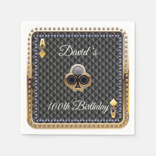 100th Poker Playing Card Casino Birthday Napkins (Front)