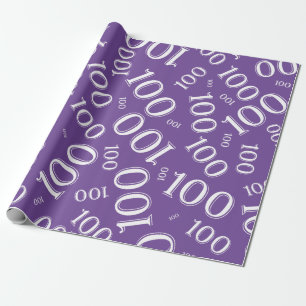 100th Purple/White Random Number Pattern Large Wrapping Paper