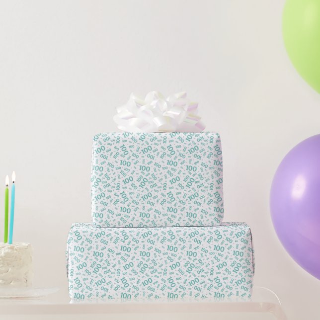 100th Tesl/White Random Number Pattern Small Wrapping Paper (Party Gifts)