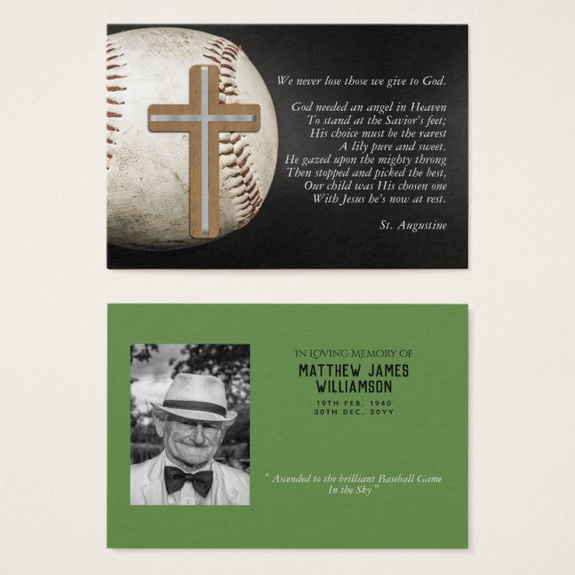 100x BASEBALL Memorial Prayer Card Photo and Verse (Front & Back)