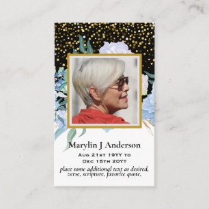 100x Rustic Blue Flora  PHOTO Prayer Memorial Card