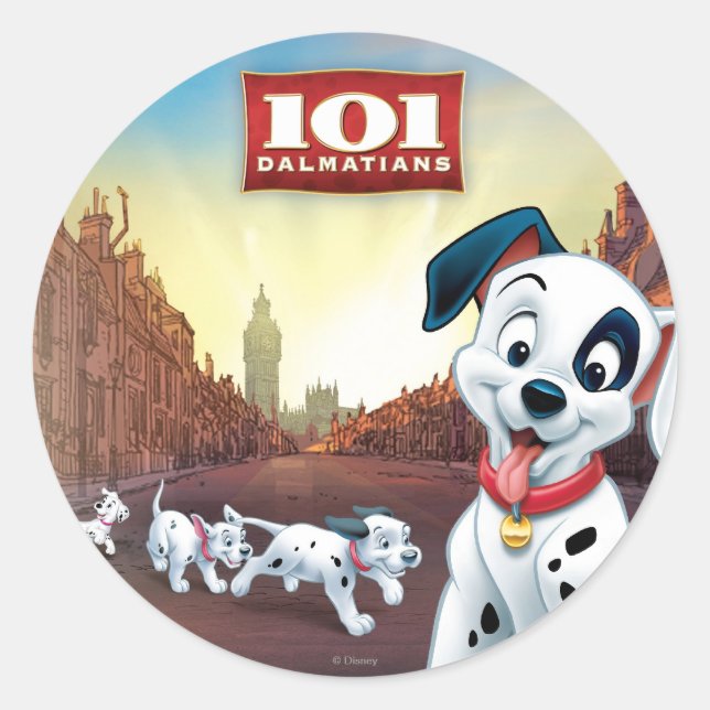 101 Dalmatian Patches Wagging his Tail Classic Round Sticker (Front)