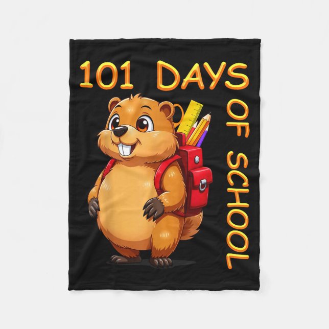 101 Days Of School Dabbing Groundhog Funny Teacher Fleece Blanket (Front)