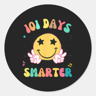 101 Days Smarter Cute Smile Face Hippie 100th Day  Classic Round Sticker