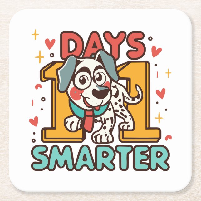 101 Days Smarter Dalmatian Dog Square Paper Coaster (Front)