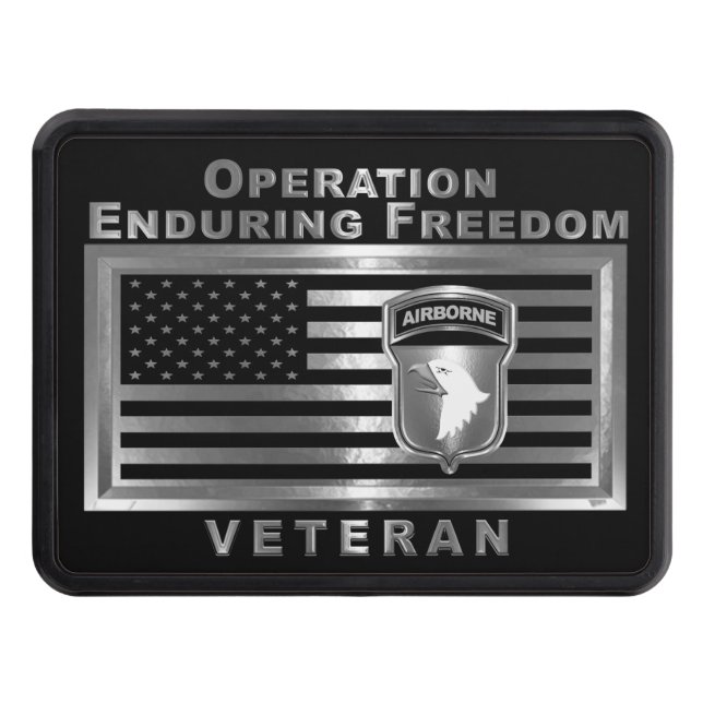 101st Airborne Division OEF Veteran   Trailer Hitch Cover (Front)
