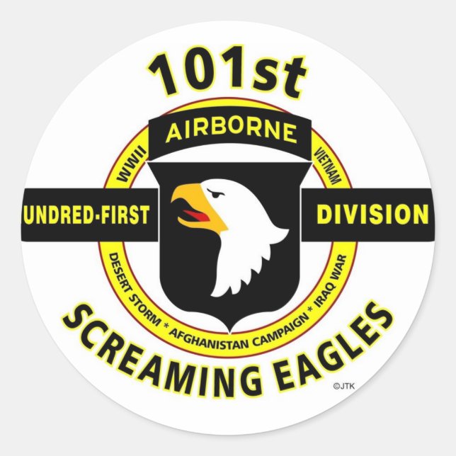 101ST AIRBORNE DIVISION "SCREAMING EAGLES" CLASSIC ROUND STICKER (Front)